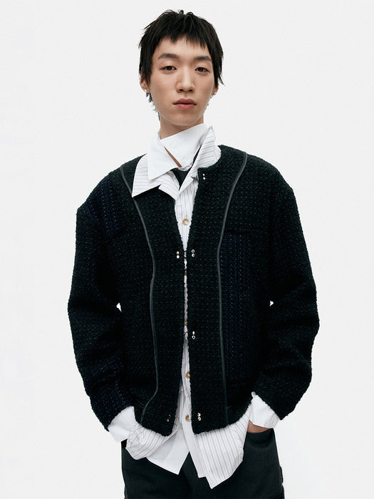 [andersson bell] UNISEX INSIDE OUT TWEED CARDIGAN awa732u(BLACK)