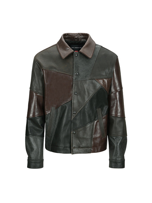 [andersson bell] UNISEX PATCHWORK LEATHER JACKET awa730u(BLACK/BROWN)
