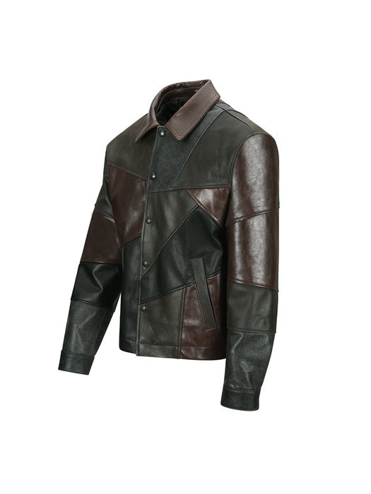 [andersson bell] UNISEX PATCHWORK LEATHER JACKET awa730u(BLACK/BROWN)