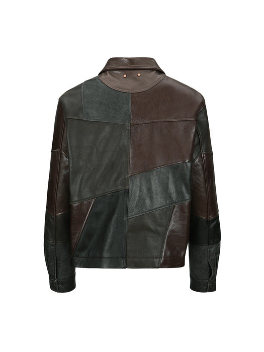 [andersson bell] UNISEX PATCHWORK LEATHER JACKET awa730u(BLACK/BROWN)