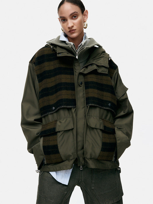 [andersson bell] UNISEX CHECK LAYERED JUMPER awa717u(KHAKI)