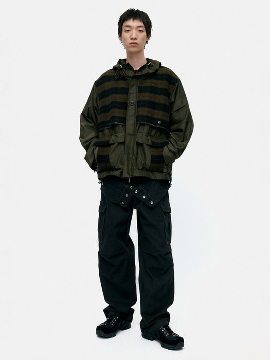 [andersson bell] UNISEX CHECK LAYERED JUMPER awa717u(KHAKI)