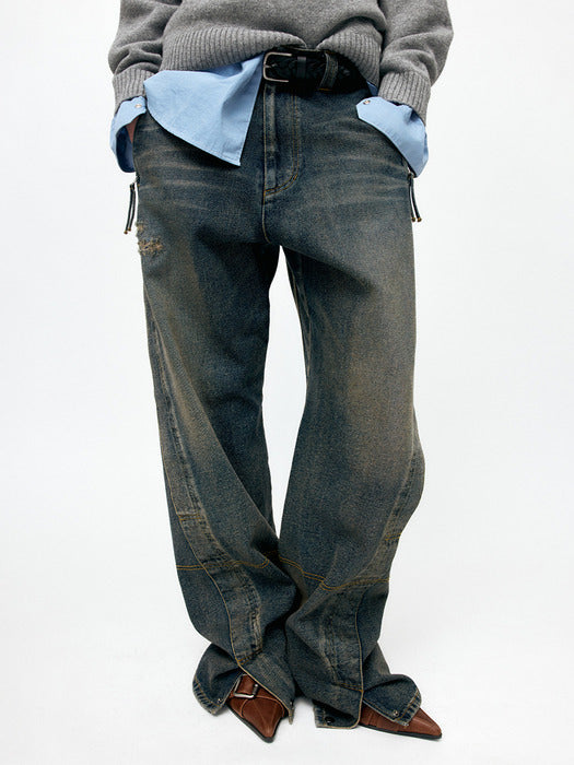 [andersson bell] UNISEX TWISTED ZIPPER POCKET JEANS apa841u(DUSTY BLUE)