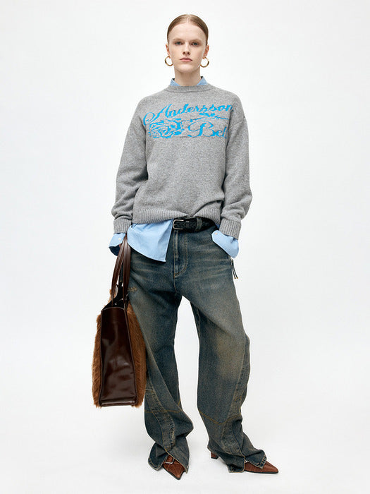 [andersson bell] UNISEX TWISTED ZIPPER POCKET JEANS apa841u(DUSTY BLUE)