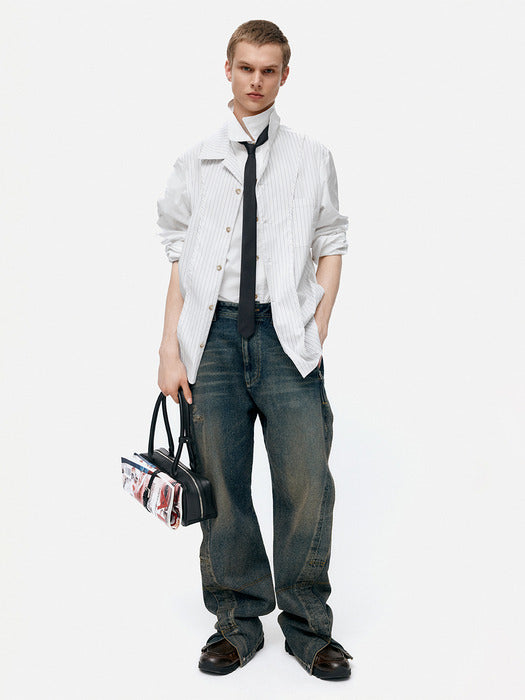 [andersson bell] UNISEX TWISTED ZIPPER POCKET JEANS apa841u(DUSTY BLUE)