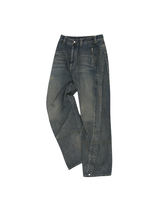 [andersson bell] UNISEX TWISTED ZIPPER POCKET JEANS apa841u(DUSTY BLUE)