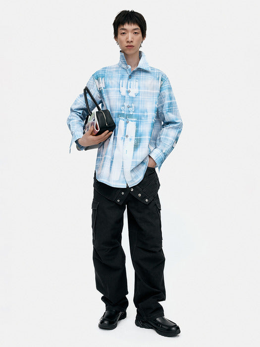 [andersson bell] TROMPE LOEIL PRINTED CHECK SHIRTS atb1340m(BLUE)