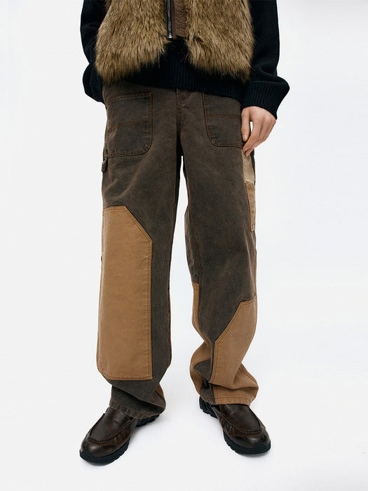 [andersson bell] PATCHWORK CARPENTER WIDE-LEG JEANS apa839m(BROWN)