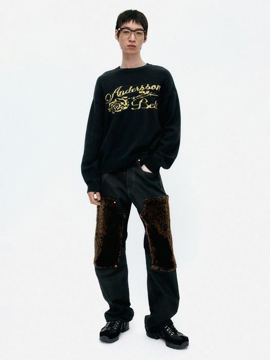 [andersson bell] UNISEX CASHMERE ROSE CREW-NECK SWEATER atb1372u(BLACK)