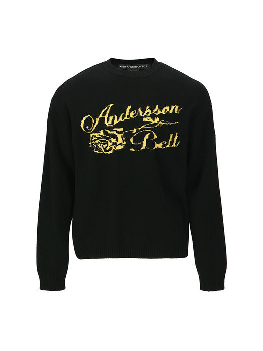 [andersson bell] UNISEX CASHMERE ROSE CREW-NECK SWEATER atb1372u(BLACK)