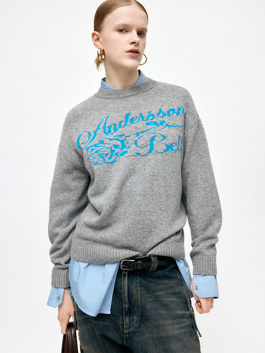 [andersson bell] UNISEX CASHMERE ROSE CREW-NECK SWEATER atb1372u(GREY)
