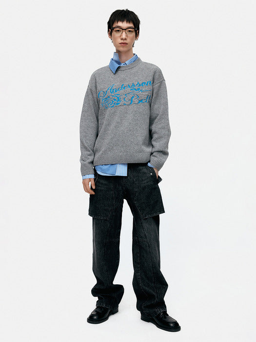 [andersson bell] UNISEX CASHMERE ROSE CREW-NECK SWEATER atb1372u(GREY)