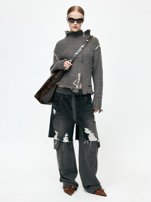 [andersson bell] UNISEX RUGGED DENIM-INSET SWEATPANTS apa861u(BLACK)