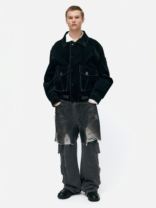 [andersson bell] UNISEX RUGGED DENIM-INSET SWEATPANTS apa861u(BLACK)