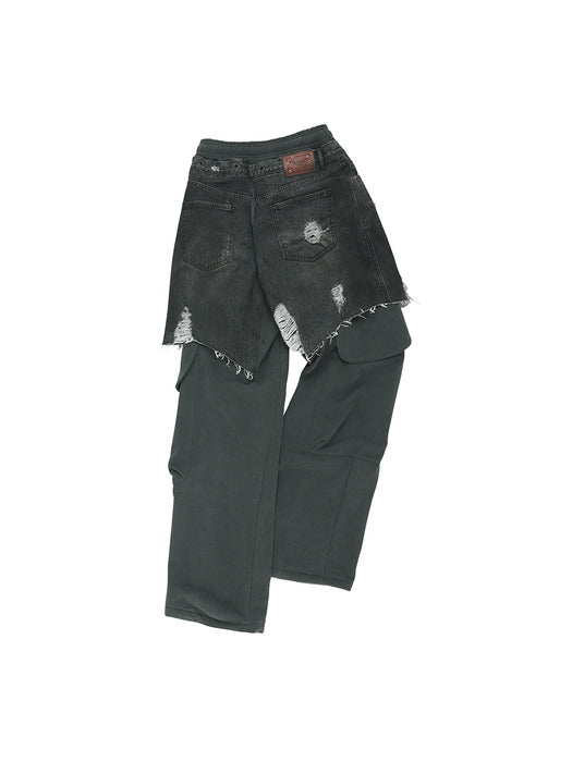 [andersson bell] UNISEX RUGGED DENIM-INSET SWEATPANTS apa861u(BLACK)