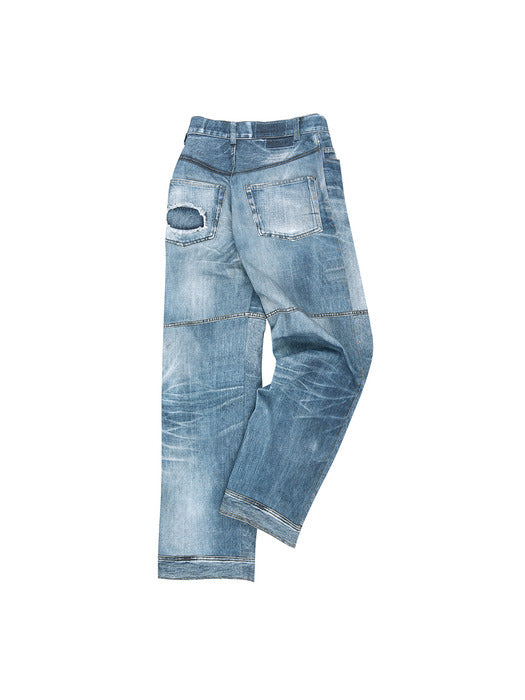 [andersson bell] UNISEX CUSTOM-LIKE PRINTED DENIM PANTS apa842u(MID BLUE)