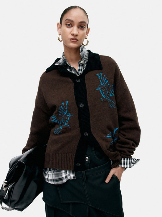 [andersson bell] UNISEX BIRD INTARSIA CARDIGAN atb1371u(BROWN)