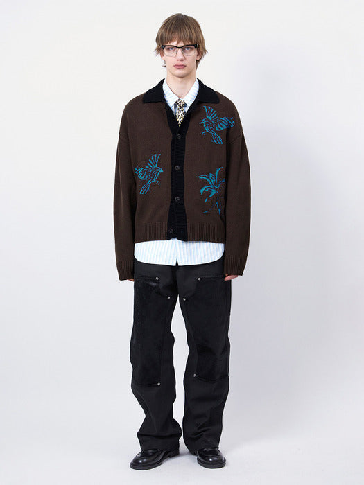 [andersson bell] UNISEX BIRD INTARSIA CARDIGAN atb1371u(BROWN)
