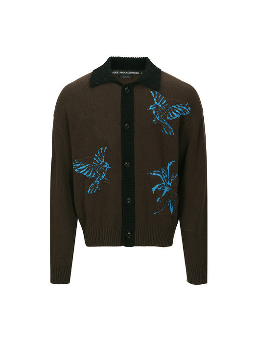 [andersson bell] UNISEX BIRD INTARSIA CARDIGAN atb1371u(BROWN)