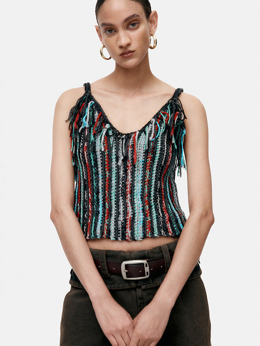 [andersson bell] PEYTONA FRINGED HAND KNITTED TOP atb1360w(MULTI)