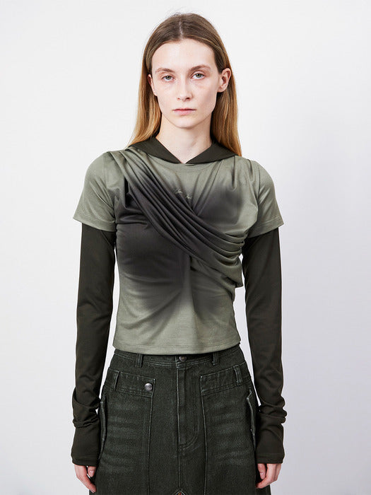 [andersson bell] GATHERED HOODIE JERSEY TOP atb1395w(KHAKI)