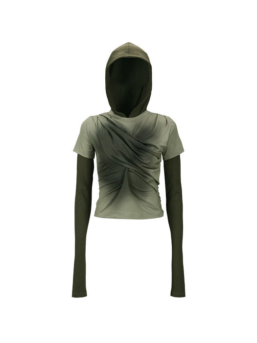 [andersson bell] GATHERED HOODIE JERSEY TOP atb1395w(KHAKI)