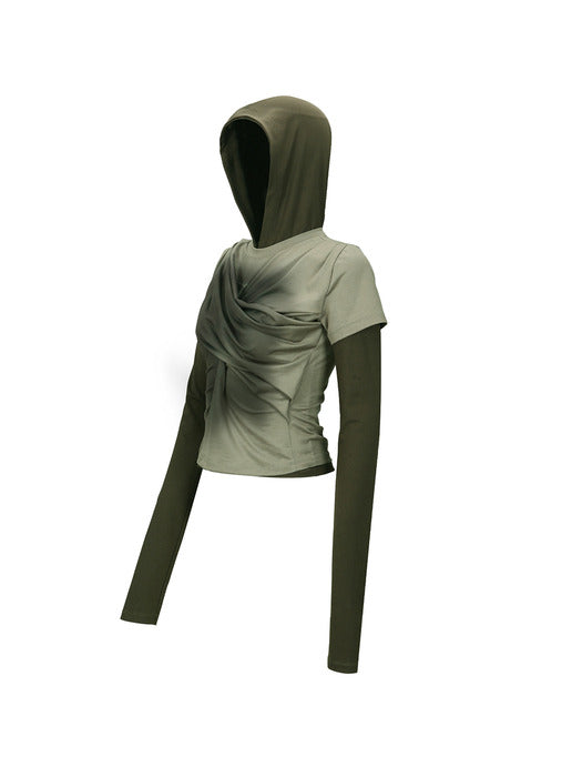 [andersson bell] GATHERED HOODIE JERSEY TOP atb1395w(KHAKI)