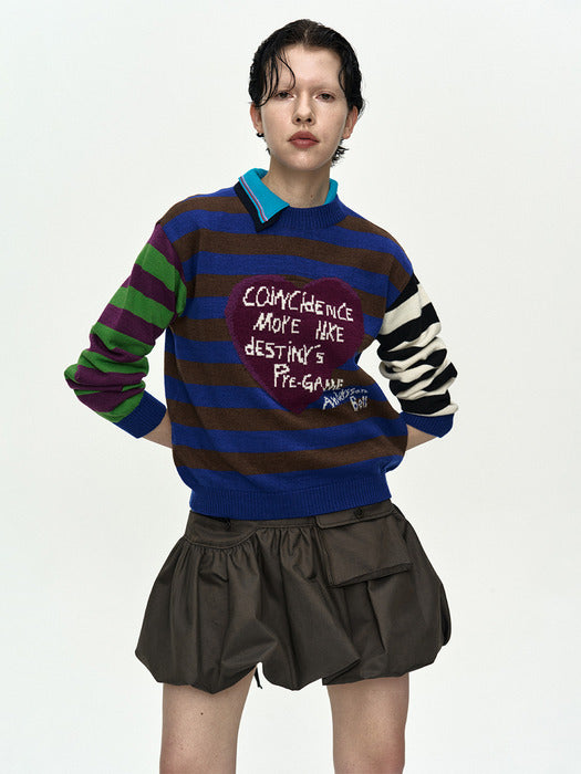 [andersson bell] GIRLS HEART MESSAGE CREW-NECK SWEATER atb1464w(BLUE/GREEN)