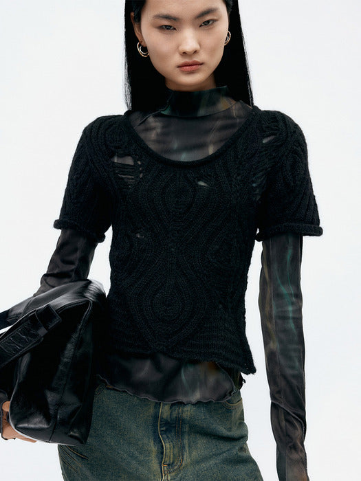 [andersson bell] CAP SLEEVE SWEATER LAYERED TOP atb1352w(BLACK)