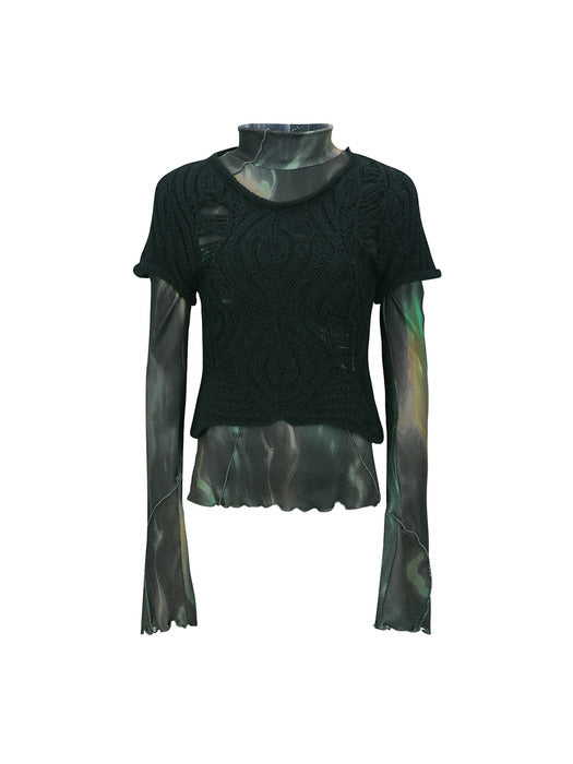 [andersson bell] CAP SLEEVE SWEATER LAYERED TOP atb1352w(BLACK)