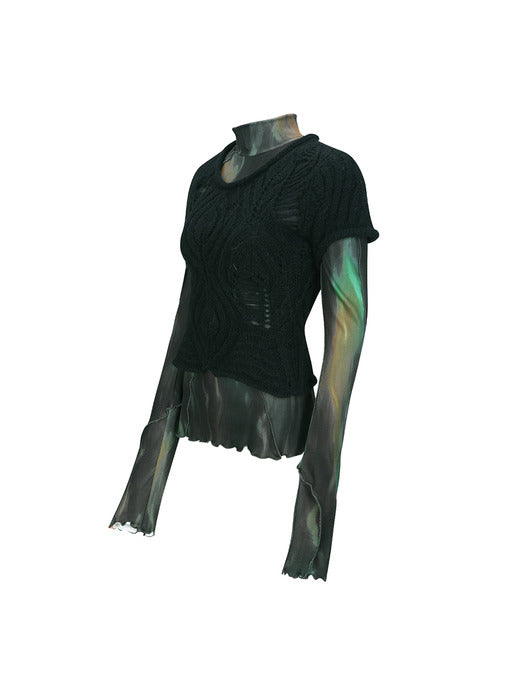 [andersson bell] CAP SLEEVE SWEATER LAYERED TOP atb1352w(BLACK)