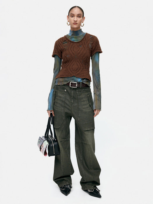 [andersson bell] CAP SLEEVE SWEATER LAYERED TOP atb1352w(BROWN)