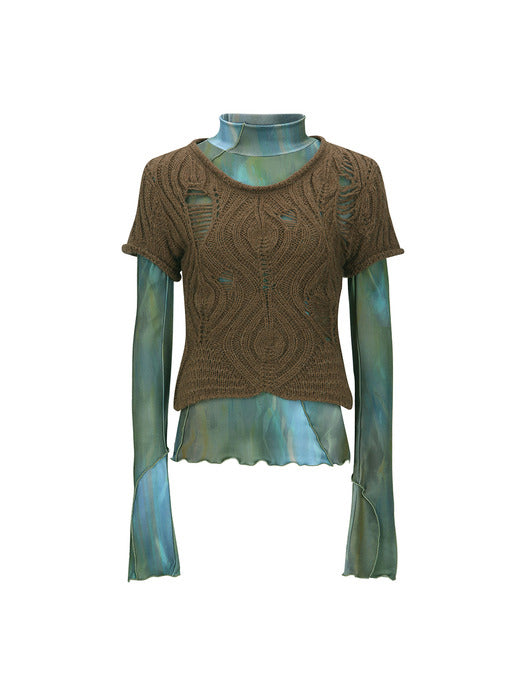 [andersson bell] CAP SLEEVE SWEATER LAYERED TOP atb1352w(BROWN)