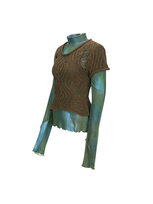 [andersson bell] CAP SLEEVE SWEATER LAYERED TOP atb1352w(BROWN)