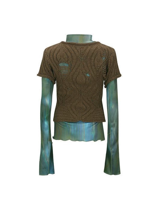 [andersson bell] CAP SLEEVE SWEATER LAYERED TOP atb1352w(BROWN)