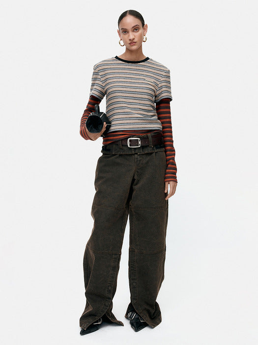 [andersson bell] MULTI STRIPE LS T-SHIRTS atb1335w(BEIGE / BRICK)