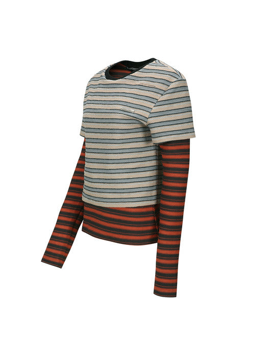 [andersson bell] MULTI STRIPE LS T-SHIRTS atb1335w(BEIGE / BRICK)