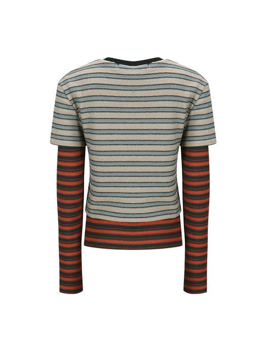 [andersson bell] MULTI STRIPE LS T-SHIRTS atb1335w(BEIGE / BRICK)