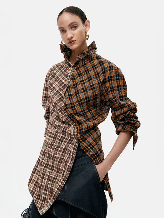 [andersson bell] TWIST CHECK SHIRTS atb1361w(BROWN)