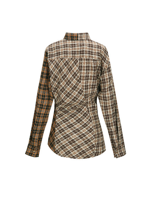 [andersson bell] TWIST CHECK SHIRTS atb1361w(BROWN)