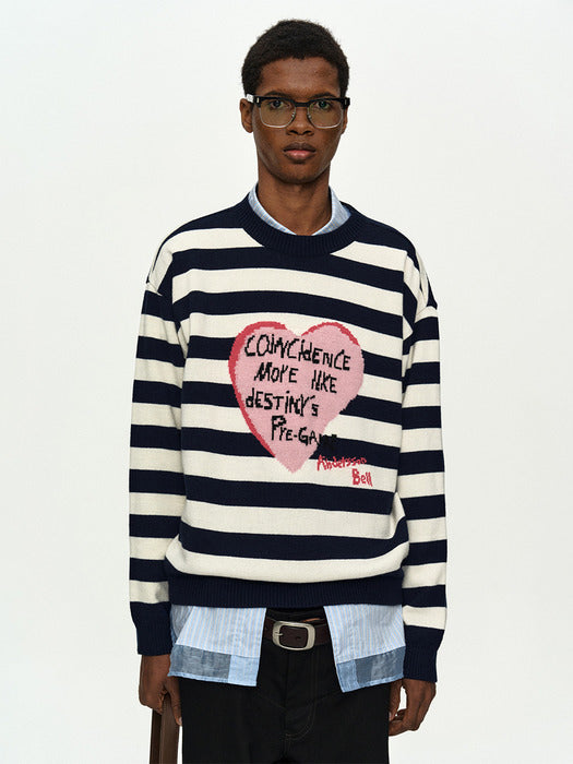 [andersson bell] BOYS HEART MESSAGE CREW-NECK SWEATER atb1453m(NAVY/IVORY)