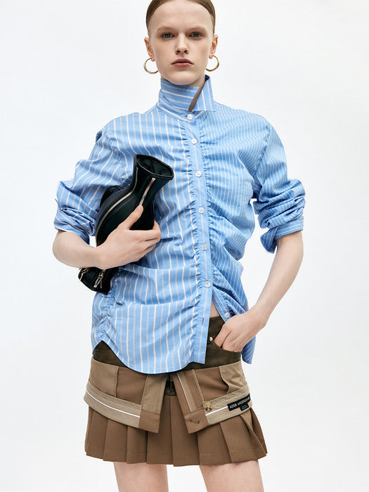 [andersson bell] STRIPE SHIRRING SHIRT atb1398w(BLUE)