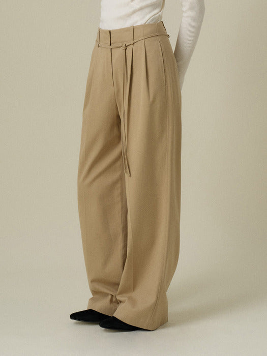 Mango Maniplease Bian Wide Tuck Pants Beige