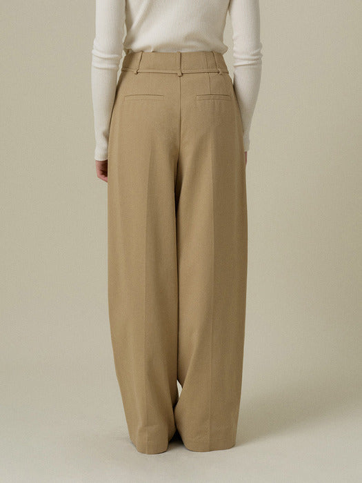 Mango Maniplease Bian Wide Tuck Pants Beige