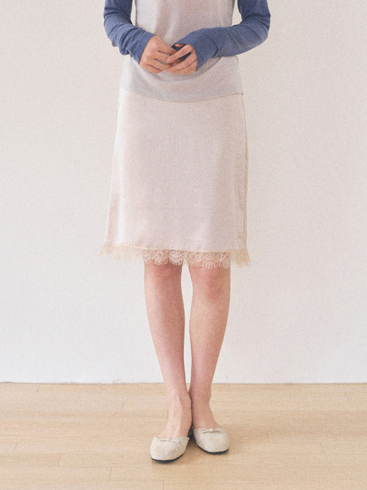 Mango Maniplease Aile Satin Lace Skirt Cream Beige