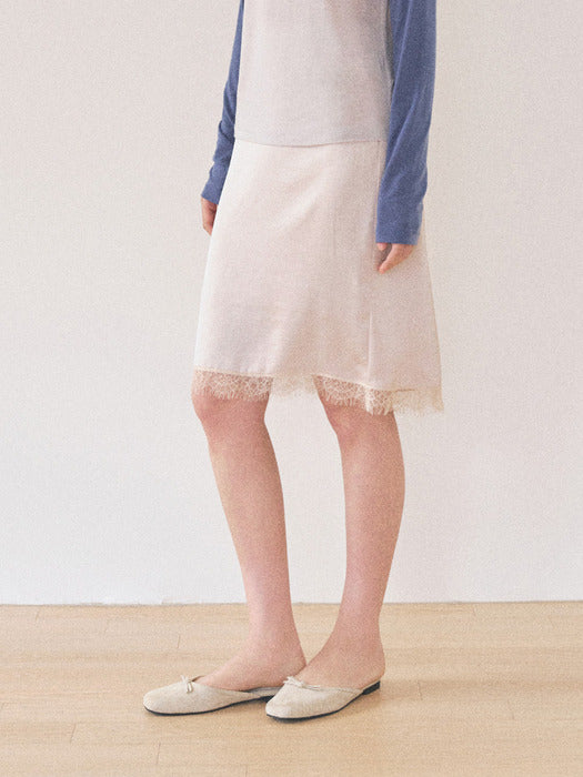 [Mango Maniplease] Aile Satin Lace SKIRT_CREAM Beige