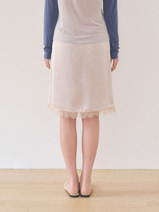 [Mango Maniplease] Aile Satin Lace SKIRT_CREAM Beige