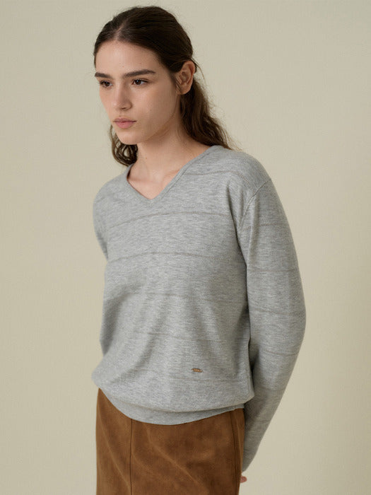 [wconcept_mango_maniplease] Liva V Neck KNIT_LIGHT Grey