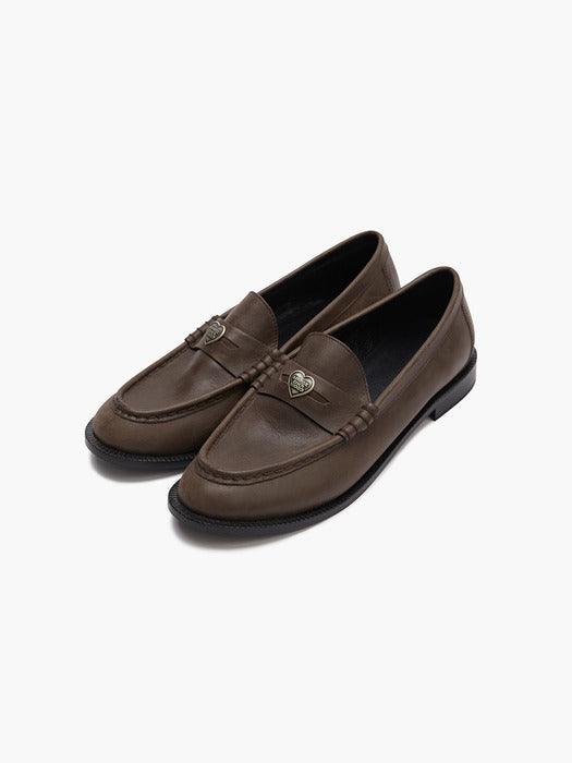 MARGE HEART LOAFERS_washed brown pull-up
