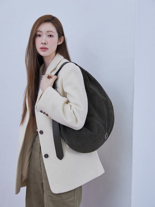 Vunque Halfmoon Baggy Suede Hobo L Musk Khaki